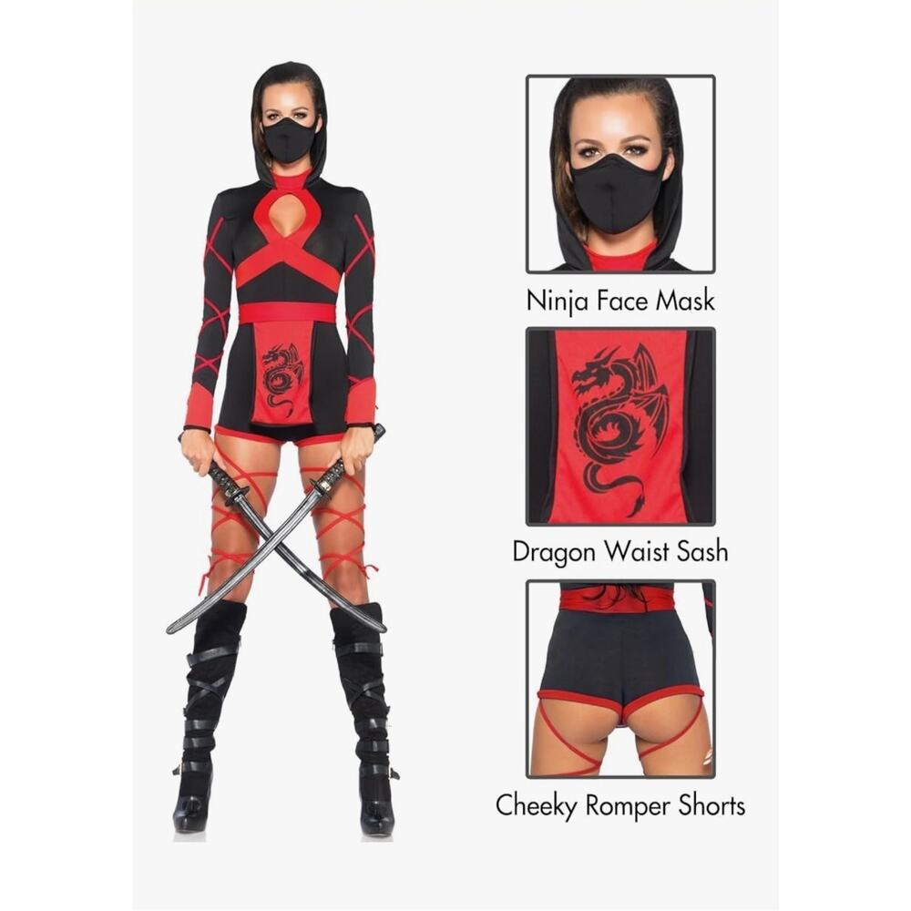 Super Sexy Cheeky Romper Dragon Ninja Adult Halloween Costume Cosplay Women's S